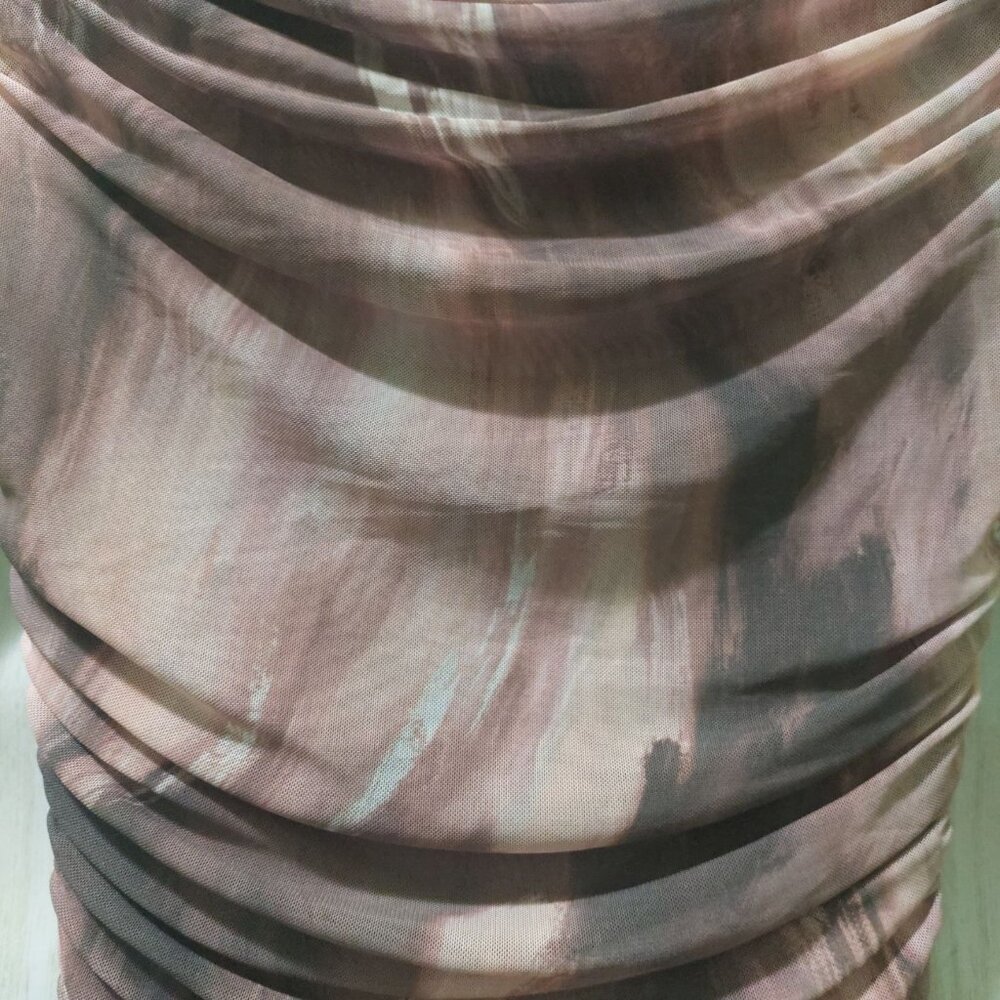 NWT Commense Women's Pink/Mauve Long Sleeve Ruched Mesh Dress W/ Rosette's Large - Picture 9 of 12